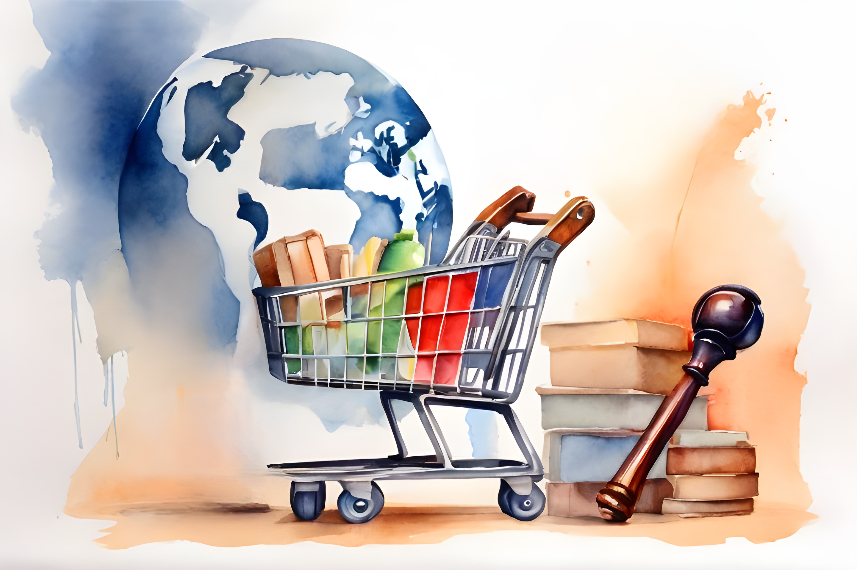 AdobeStock_708874216.jpeg (World consumer rights day march 10 Shopping cart and judge gavel for consumer rights concept. International Justice Day July 17. Legal social justice concept. Perfect for poster banner template design)