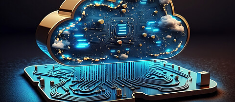 Cloud computing technology on circuit board.Futuristic cyberspace concept. Generative Ai